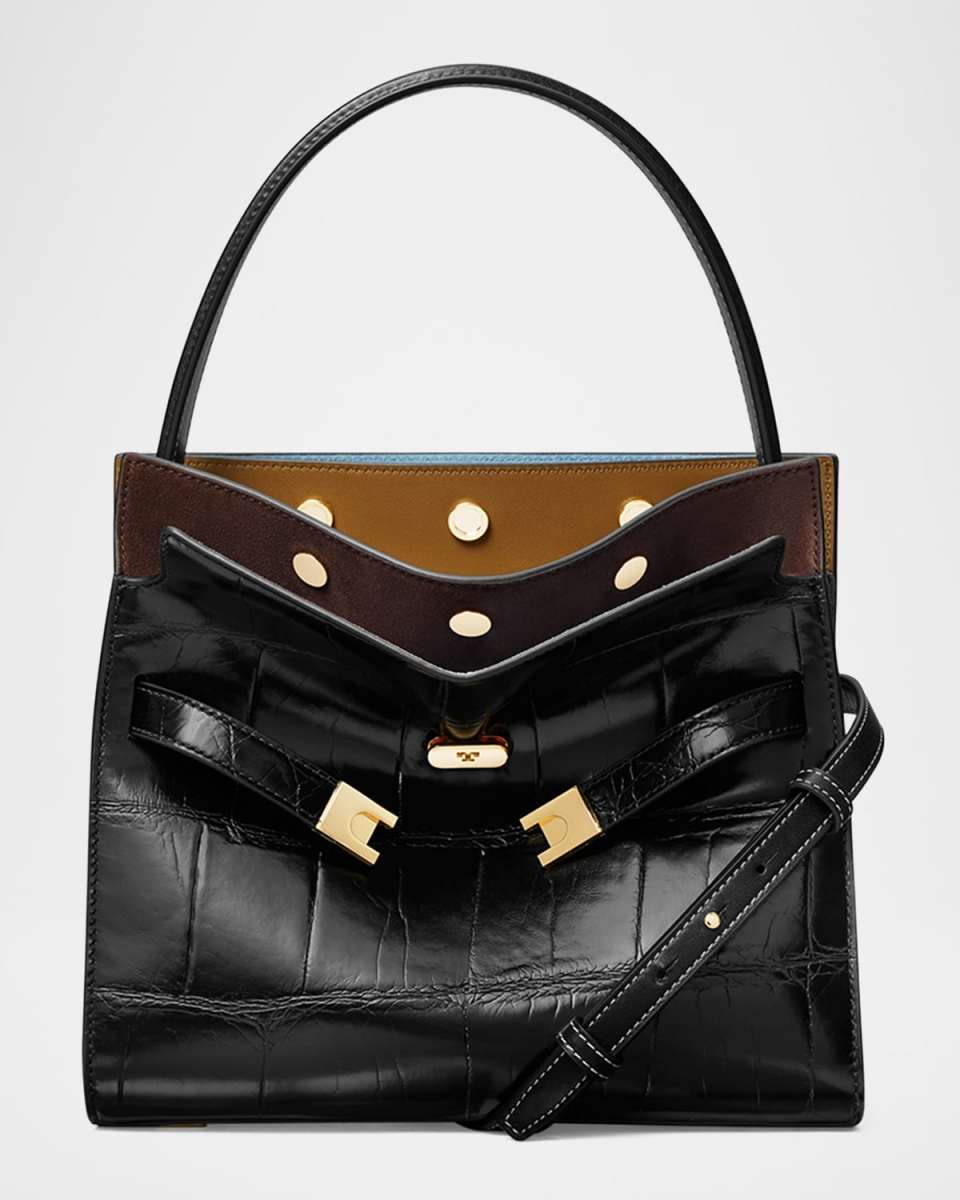Lee Radziwill Small Croc-Embossed Double Bag